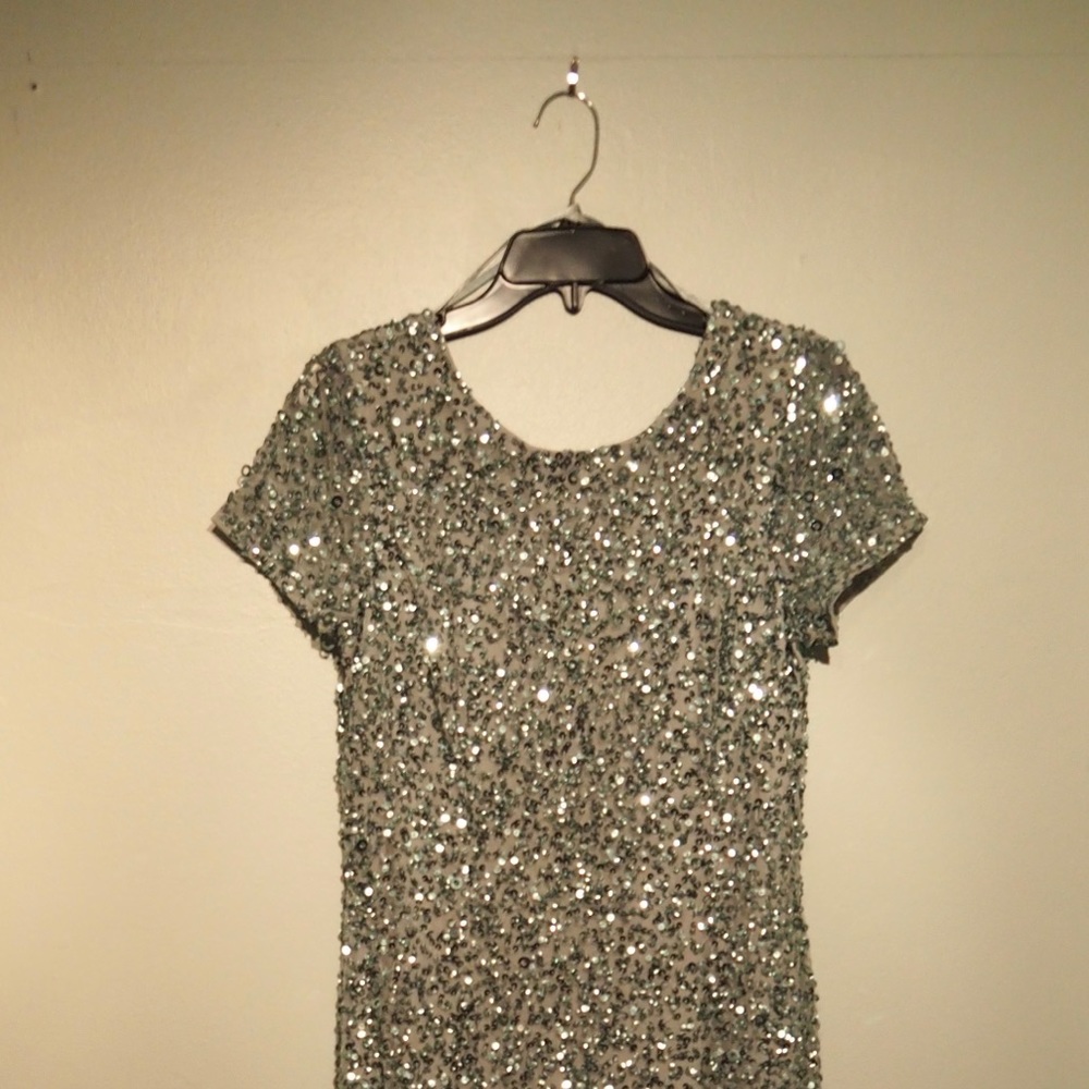 Adrianna Papell Scoop Back Sequin Gown